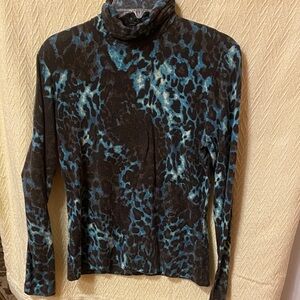 Carlisle Teal and Black Animal Print Long Sleeve Top